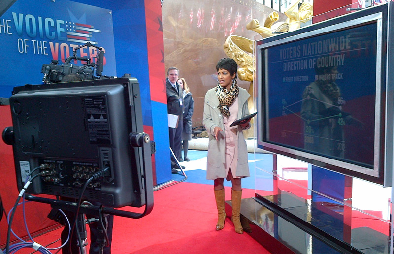 Mike Mokrzycki monitoring exit poll rehearsal, NBC News, November 2012